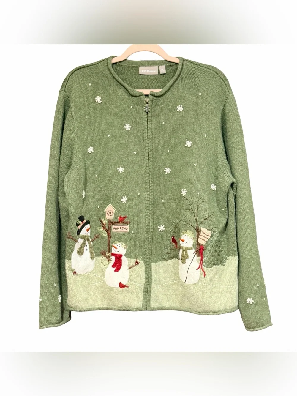 Croft And Barrow Vintage Y2K Snowman Scene Full Zip Cardigan Teachercore
